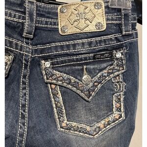 Miss Me jeans 28  cuffed capris  Medium  Embroidered Rhinestone aztec gold
